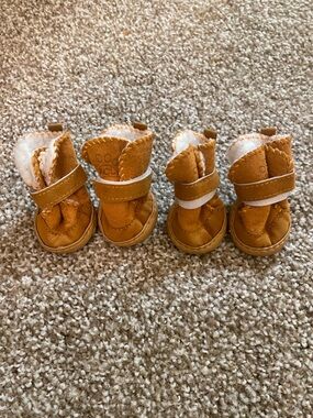Dog Cozy Tan Suede-Look Booties with Fleece Lining | Size 3 For Small Dog